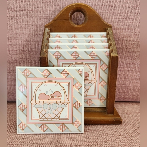 Vintage 1989 House of Lloyd Country Cottage Set of 4 Tile Coaster / Trivet Set - Picture 2 of 10